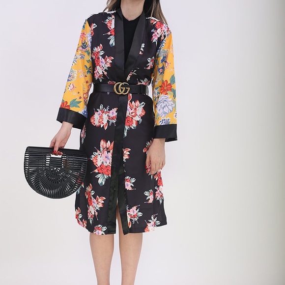 🍒 KIMONO ROBE DUSTER MIDI LONG FLOWER POLKA DOT FLORAL SLEEVE BOHO CHIC ASIAN - Picture 10 of 12